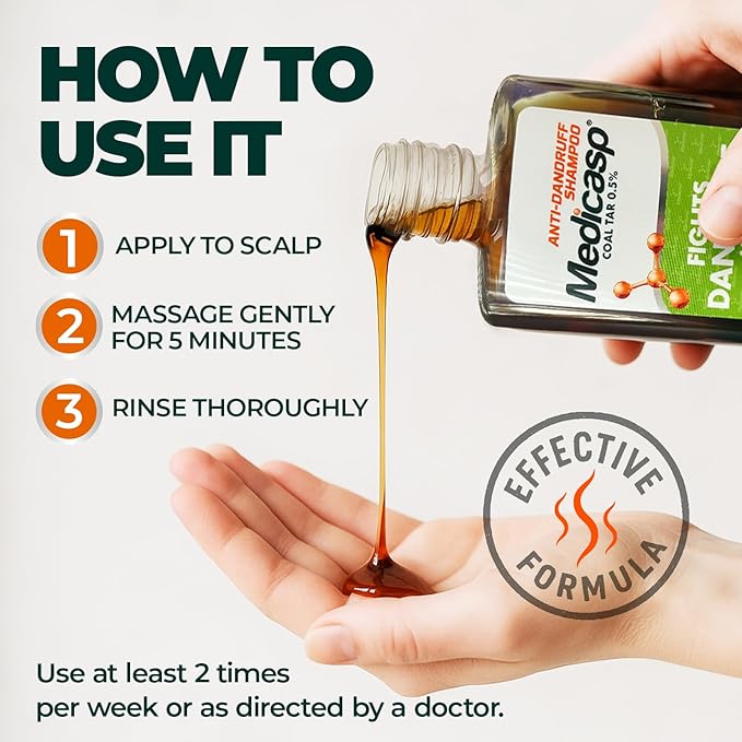 Medicasp Coal Tar Anti-Dandruff Shampoo, Alleviates Symptoms from 1st Wash, Treats Psoriasis, Seborrheic Dermatitis & Itchy Dry Scalp, Fights the Root Cause of Dandruff, Flakes Shampoo, 6 fl oz-2 Pack