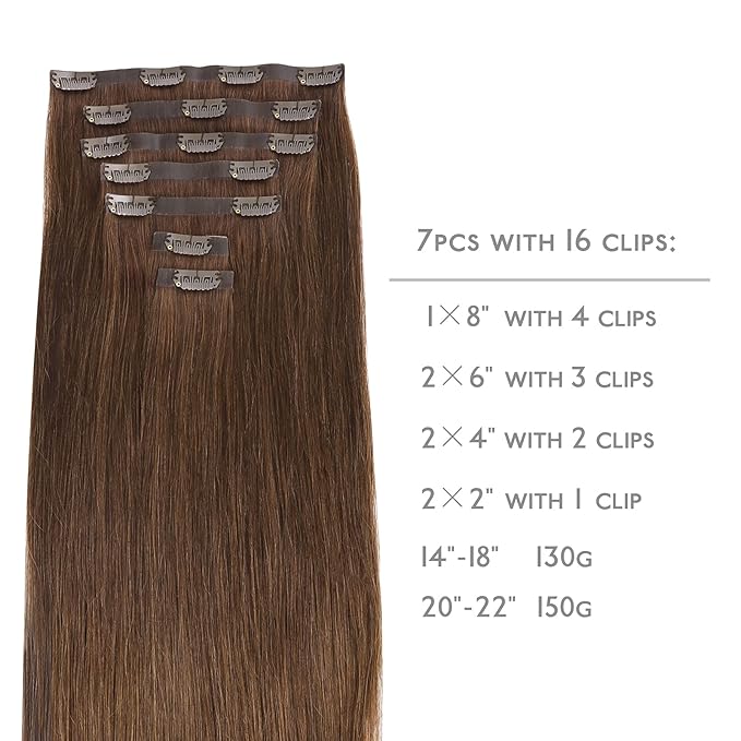 WENNALIFE Seamless Clip In Hair Extensions, 18 Inch 130g 7pcs Chocolate Brown Hair Extensions Clip in Human Hair Invisible PU Skin Weft Natural Remy Human Hair Extensions