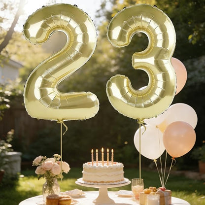 40 Inch Number 23 Balloons for 23rd Birthday Party Decorations, 0-100 Champagne - Image 3