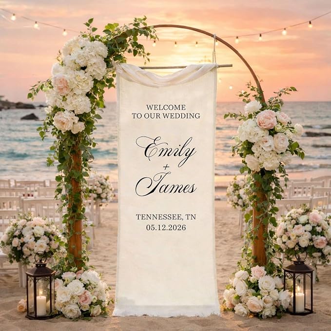 Personalized Fabric Wedding Welcome Sign, Cotton Linen Banner by Unknown