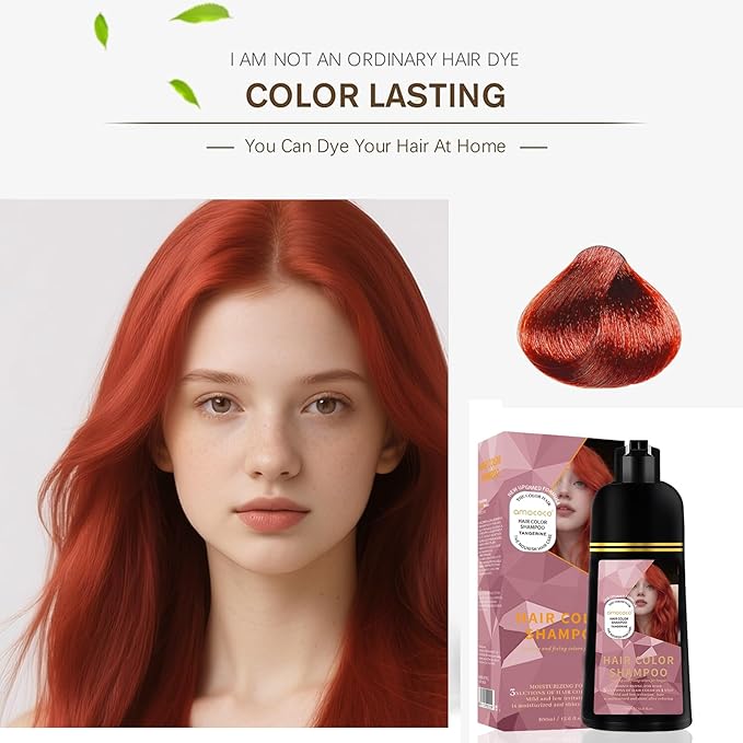 Hair Dye Shampoo, 3 in 1 Gray Hair Coverage, One-Step Wash-In Hair Dye, Shampoos for Color Treated Hair, Semi Permanent Hair Color Shampoo for Women & Men, 13.6 fl. oz, Orange-Red