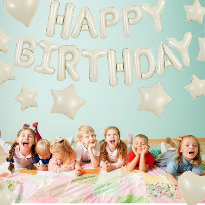 TONIFUL 31PCS Cream White Happy Birthday Decorations 16 Inch Happy Birthday - Image 4