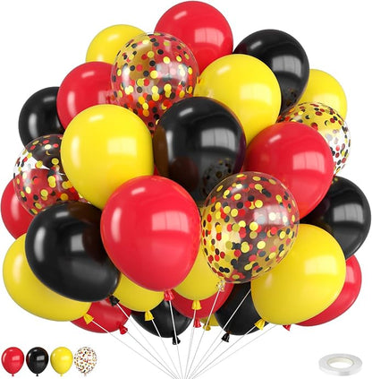 Red Yellow Black Balloons, 12 Inch Yellow Red Black Latex Balloons by FEYG