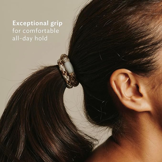 Black, Silver and White Hair Ties for Thick Hair, Grab & Go Pony Tube, 15 Pack, Light Silver Metallic Pack, Thick No-Crease Bands with Strong Hold, Damage-Free Design | L. Erickson