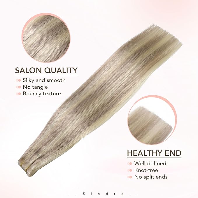 Sindra Invisi Edge Tape in Hair Extensions Human Hair Dirty Blonde Highlighted Bleach Blonde 55g Injected Tape-ins Straight Seamless Invisible Extensions 20 Inch 20pcs