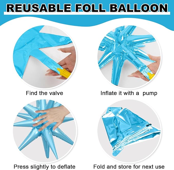 9Pcs Light Blue Star Balloons, Large Explosion Star Foil Balloons, Metallic - Image 8