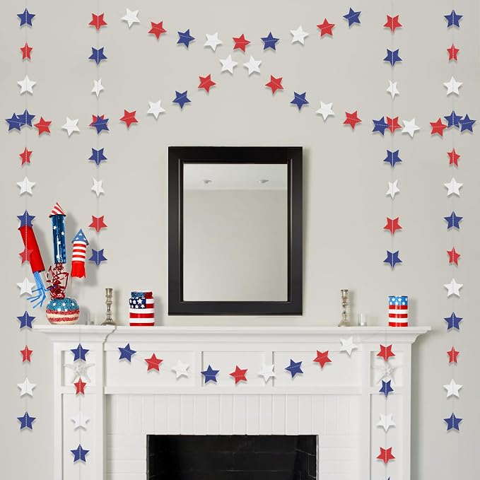 Patriotic Star Garland Red White and Blue Banner Streamers - 59 FT 6 Strands - - Image 8