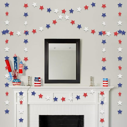 Patriotic Star Garland Red White and Blue Banner Streamers - 59 FT 6 Strands - - Image 8