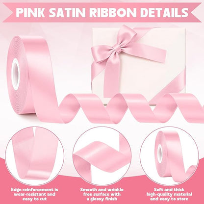1In 30Yards Pink Satin Ribbon for Flower Bouquet Baby Shower Mother's Day | - Image 3