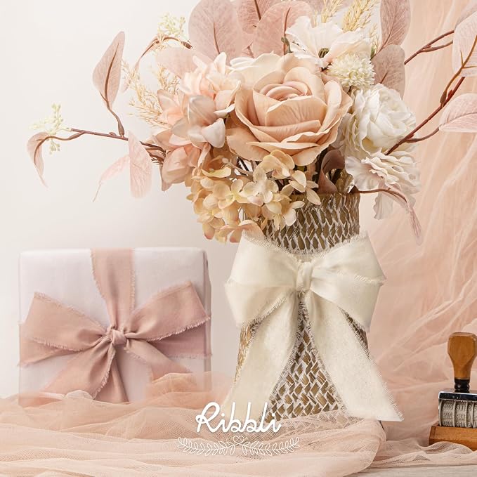 Ribbli 3 Rolls Pink Ribbon 1.5 Inch x 18Yards Ivory Blush Dusty Pink Handmade - Image 2