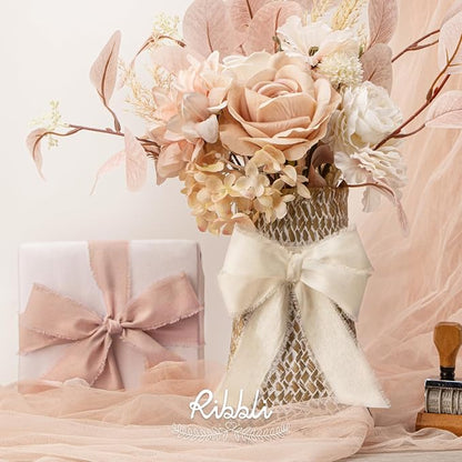 Ribbli 3 Rolls Pink Ribbon 1.5 Inch x 18Yards Ivory Blush Dusty Pink Handmade - Image 2