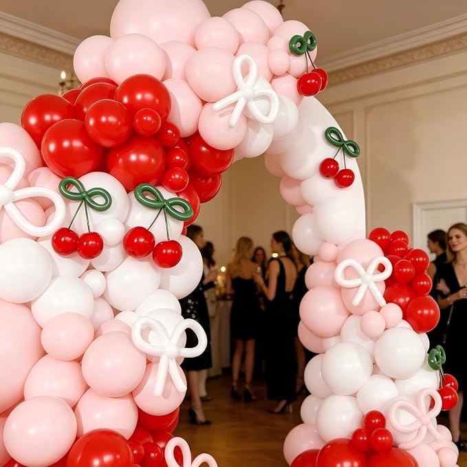 Cherry Red Balloon Garland Arch Kit, Bow Pastel Pink White 260 Balloons - Image 5