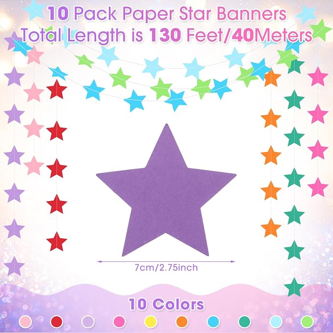 Patelai Glitter Star Garland Banner 2026 Party Decor 130 Feet Star Hanging - Image 2