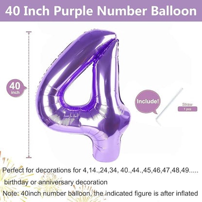 Purple Number Balloons, 40 Inch Purple Balloon 4.4 Helium Balloon 4th Birthday - Image 2