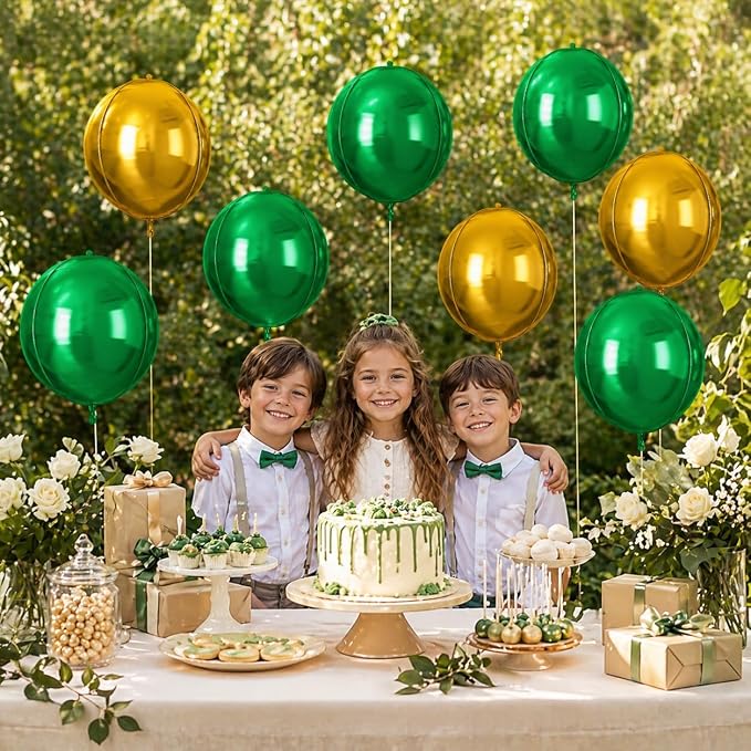 Green Gold Round Foil Balloons 9 pcs, Metallic Giant 4D Round Balloons 22 Inch - Image 7