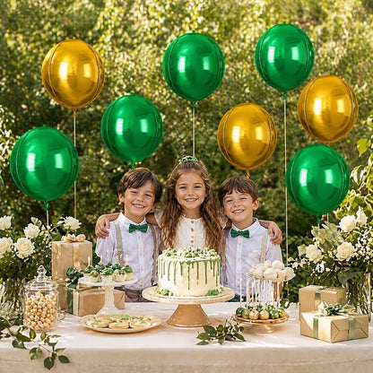Green Gold Round Foil Balloons 9 pcs, Metallic Giant 4D Round Balloons 22 Inch - Image 7