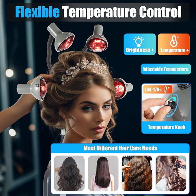 5 Head Infrared Heat Lamp, 110V Adjustable Height & Angle Salon Hair Steamer, Perming/Dyeing/Baking/Hair Care Salon Heat Lamp, for Hair Salons, Homes