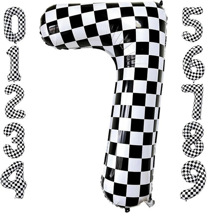 LHOAVWE Checkered Number 7 Balloons 40 Inch Giant Race Car Checkered 7 Balloons by LHOAVWE
