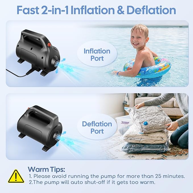 Electric Air Pump for Inflatables, Air Mattress – 500W/650W Quick-Fill - Image 2