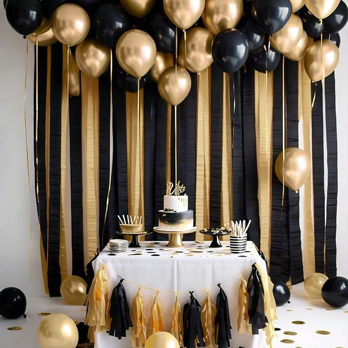 4 Gold Black Crepe Paper Streamers, 328ft Pack of Party Decorations | Each roll - Image 5