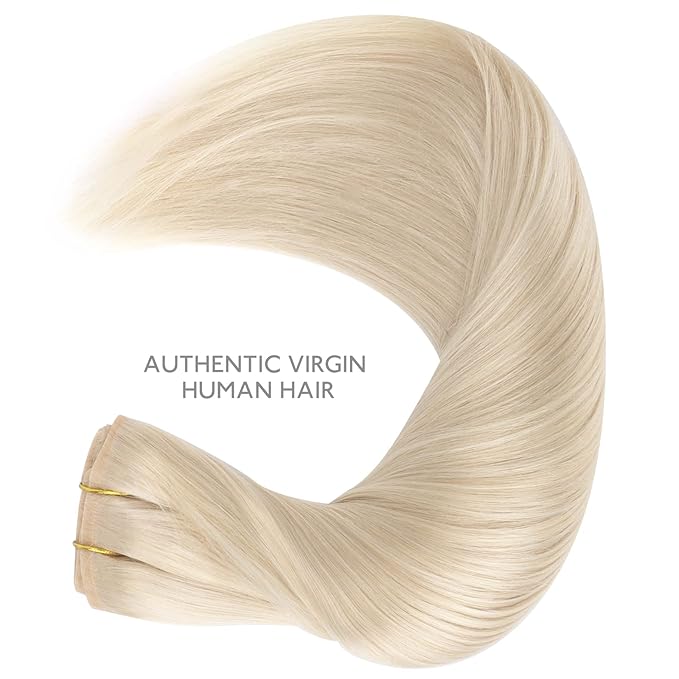 WENNALIFE Seamless Clip In Hair Extensions Human Hair, 14 Inch 130g 7pcs Platinum Blonde Real Hair Extensions Clip in Human Hair Invisible PU Skin Weft Natural Remy Human Hair Extensions