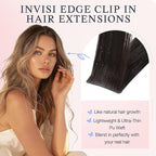 DOORES Hair Extensions Real Human Clip in 18 inch 130g 7pcs Invisi Edge, Seamless Clip in Hair Extensions Invisible Clipins Virgin Injected Skin Weft, 2 Dark Brown
