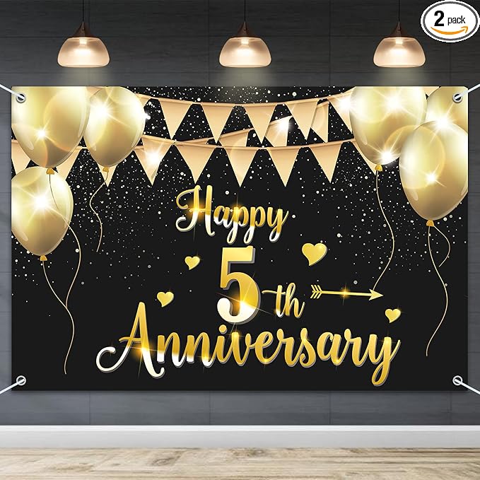 HAMIGAR 6x4ft Happy 5th Anniversary Banner Backdrop by HAMIGAR