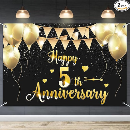 HAMIGAR 6x4ft Happy 5th Anniversary Banner Backdrop by HAMIGAR