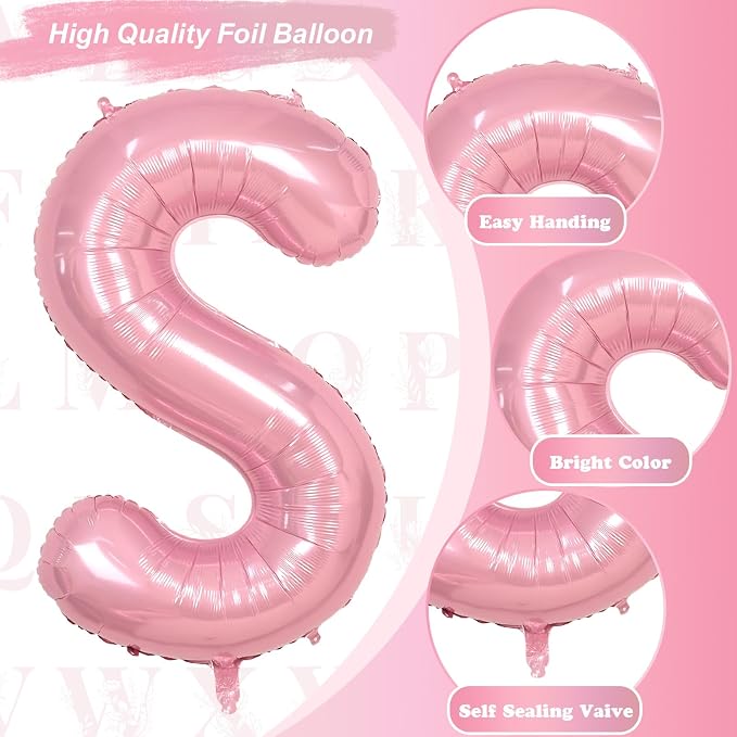 Self Inflating Pastel Pink S Letter Balloon, 40 Inch Large Alphabet Foil Custom - Image 9