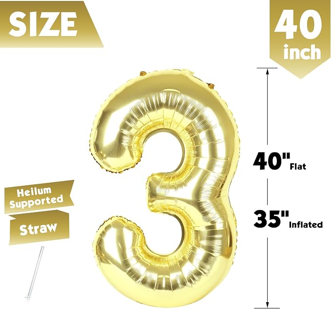 40 Inch Light Gold Number 3 Balloon, Champagne Birthday Party Decorations | 40 - Image 5