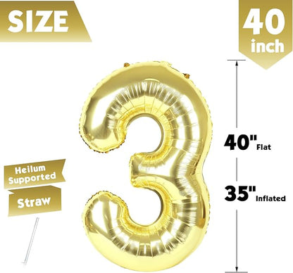 40 Inch Light Gold Number 3 Balloon, Champagne Birthday Party Decorations | 40 - Image 5