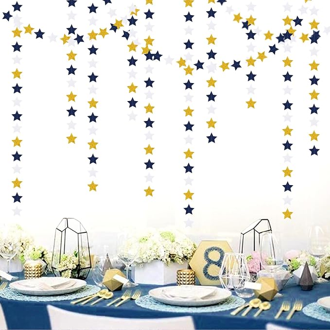 Navy-Blue White-Gold Party-Decorations Birthday Garland - 62ft Twinkle Little - Image 5