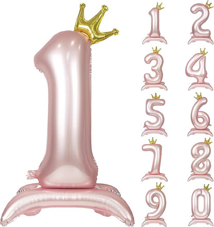 Pink Crown Number 1 Balloon Standing Pink Princess digital 1 Foil Balloon | by YOIOZAIZAI