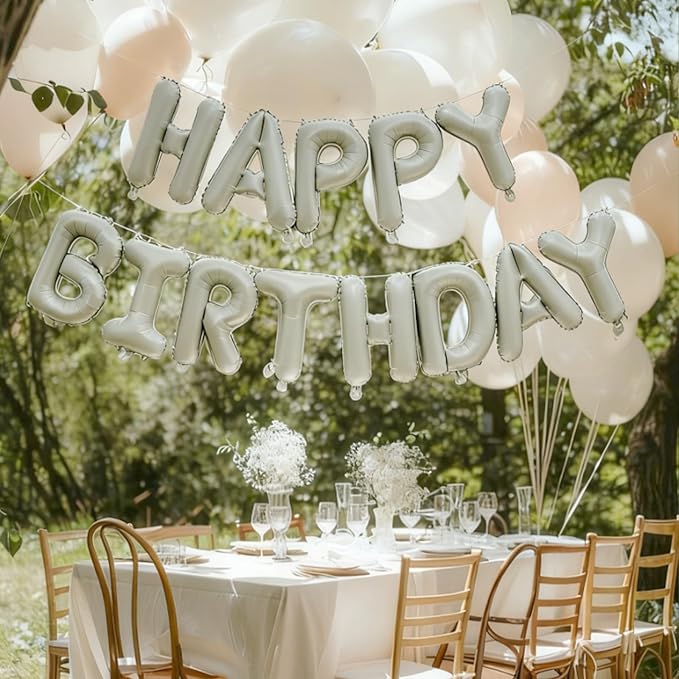 Beige Happy Birthday Balloon Banner 16 Inch - Image 5