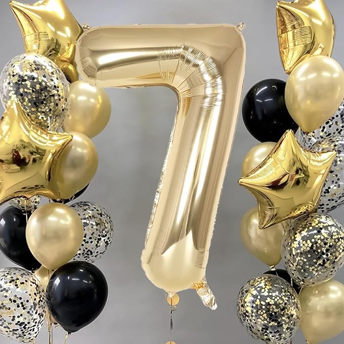 Champagne Gold Large Number 7 Balloon, 40 Inch Light Gold Foil Helium Number - Image 2