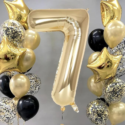 Champagne Gold Large Number 7 Balloon, 40 Inch Light Gold Foil Helium Number - Image 2