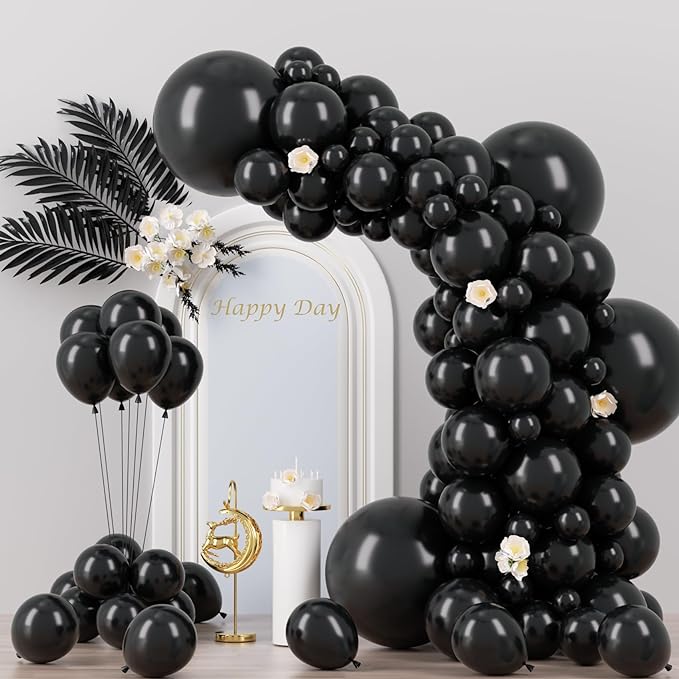 Voircoloria 130pcs Black Balloons Garland Arch Kit, 18 12 10 5 Inch | by Voircoloria