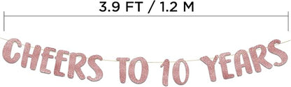 Pre-Strung Cheers to 10 Years Rose Gold Glitter Banner - Image 4