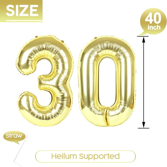 30 Balloon - Champagne Gold Birthday Number Balloons, 40 Inch Decorations | - Image 5