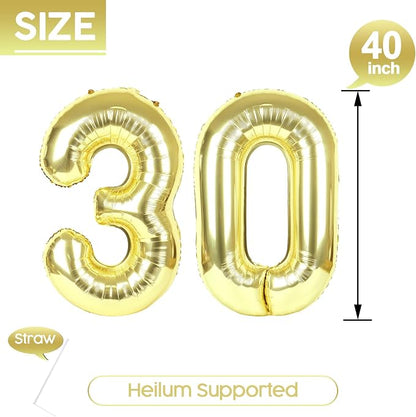 30 Balloon - Champagne Gold Birthday Number Balloons, 40 Inch Decorations | - Image 5