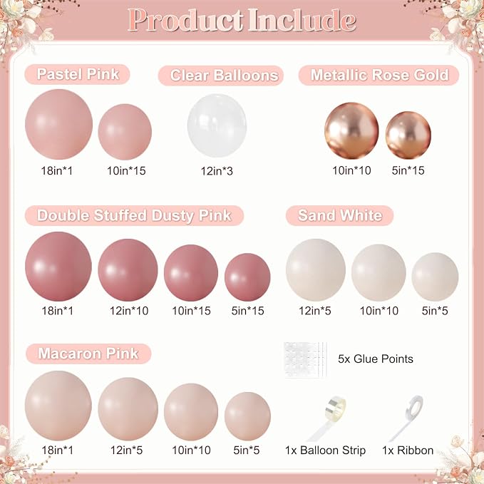Dusty Rose Balloon Arch Kit for Mothers Day Bridal Shower Decorations | 126Pcs - Image 2