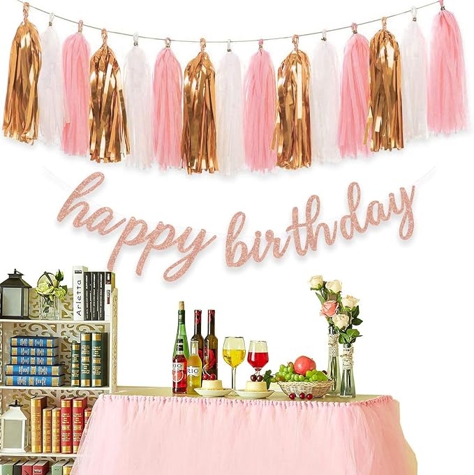 Pink Rose Gold Happy Birthday Decorations - Image 4