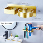 Blow Dryer Holder Wall Mounted, Hair Straightener Holder, Hair Dryer Holder Adhesive, Hair Tool Organizer for Flat Iron, Hairdryer, Curling Iron Holder for Bathroom Vanity Barber Shop (Gold)