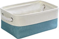 TheWarmHome Fabric Storage Bin with Handles,Storage Basket for Home Storage and Organization, Shelf Basket with Cover for Living Room Bedroom Decor Closet（White & Green,Small ,11.8L×7.9W×5.2H