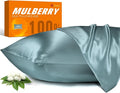 100% Mulberry Silk Pillowcase for Hair and Skin, 22 Momme Pure Natural Silk Pillow Case Both Sided with Zipper, Pillow Cover for Women Mom Men (Airy Blue, King 20''×40'', 1 Pack)