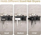 Hair Dryer Holder, Blow Dryer Organizer, Hair Dryer Holder Wall Mounted with Shelf for Bathroom, Salon, Bedroom Organizers & Storage(Matte Black)
