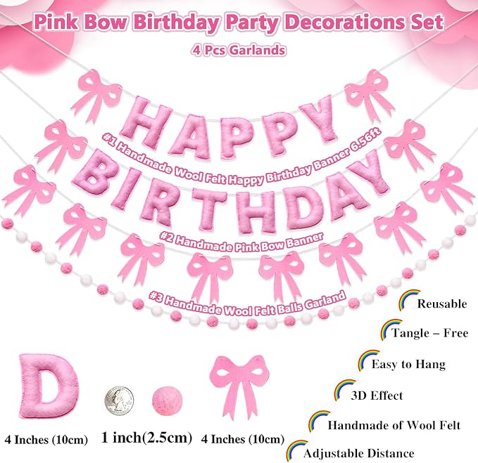 Pre-Strung Pink Birthday Decorations 3D Pink Birthday Banner - Image 7