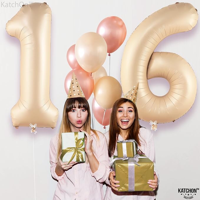 KatchOn Caramel 16 Balloon Numbers 40 Inch, Sweet 16 Party Decorations | 16th - Image 8
