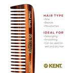 Kent 93T Tortoiseshell Wide Tooth Small Comb for Men's Mustache and Beard Grooming, Pocket Sized Detangler Travel Comb, Saw-Cut and Polished, Handmade in England