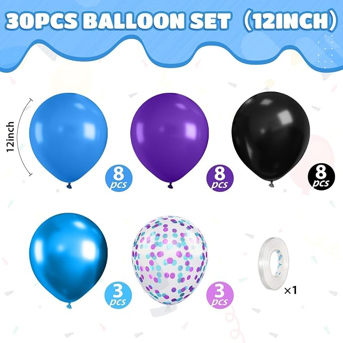 Purple and Blue Galaxy Balloons, 12 Inch Metallic Blue Dark Purple Blue Black - Image 2